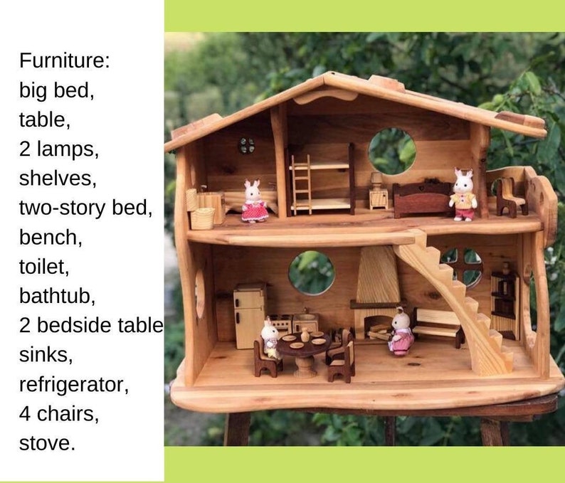 Large Dollhouse with Fireplace & Furniture 1:16 Scale Christmas kids gift 1st Birthday Niece gift Alder-Wood Fairy Forest Creatures image 7