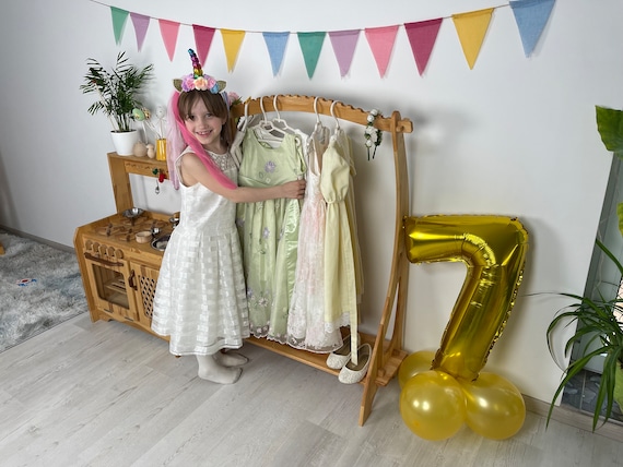 Child Large Montessori Clothing 46inch Rack wooden Nursery Decor Dress Up Station Storage Gift niece Kids Furniture Closet toddler wardrobe