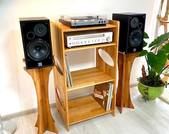 Hölzerne 4 Regale Konsole Möbel Einzigartige Geschenke Plattenspieler Ständer Vinyl Halter Aufbewahrungsschrank Tisch Plattenspieler Station Display Media