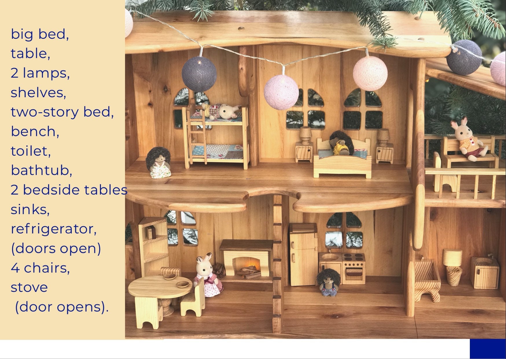 Gran casa de muñecas de madera de aliso regalo de Navidad para niños 1/16 Casa  de muñecas con muebles Juguetes ecológicos de madera Kit personalizado de  casa de muñecas -  México