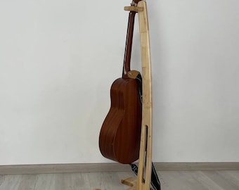 Guitar Stand Holder Display Wooden Rack for one instrument Floor-standing Folding Electric Guitar Stand Guitar Bass Stand Guitarist’s Gift