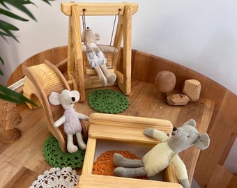 Maileg Furniture Dollhouse montessori Wooden toy set of sandbox swing slide Christmas Kids Gifts Birthday dollhouse waldorf