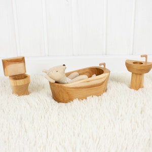 Mobili Maileg Casa delle bambole Montessori Bagno Set in legno Regalo di Natale per il 1° compleanno Scala 1/12 per bambola di 15 cm/6 pollici Mobili in legno