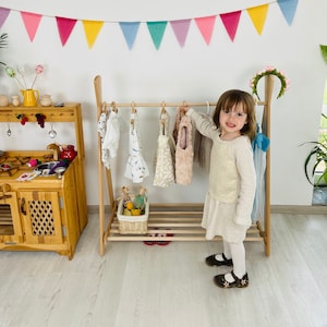 Montessori Clothing Rack Toddler Baby wooden furniture Nursery Decor Dress Up Station Storage Gift niece Kids Closet toddler wardrobe