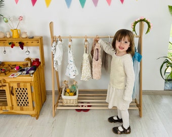 Montessori Clothing Rack Toddler Baby wooden furniture Nursery Decor Dress Up Station Storage Gift niece Kids Closet toddler wardrobe