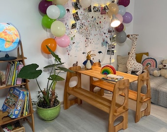 Waldorf desk table and bench Playstand Christmas Kids Gifts 1st Birthday Playtent Indoor Playground playhouse Foldable Lemonade Montessori