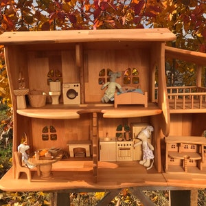 Maileg furniture Dollhouse Christmas Kids Gifts 1st Birthday Alder wood Dollhouse with Fireplace Dollhouse kit Wooden Eco Toy Dollhouse kit image 2