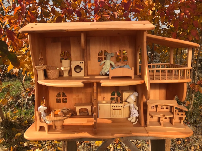 Maileg furniture Dollhouse Christmas Kids Gifts 1st Birthday Alder wood Dollhouse with Fireplace Dollhouse kit Wooden Eco Toy Dollhouse kit image 2