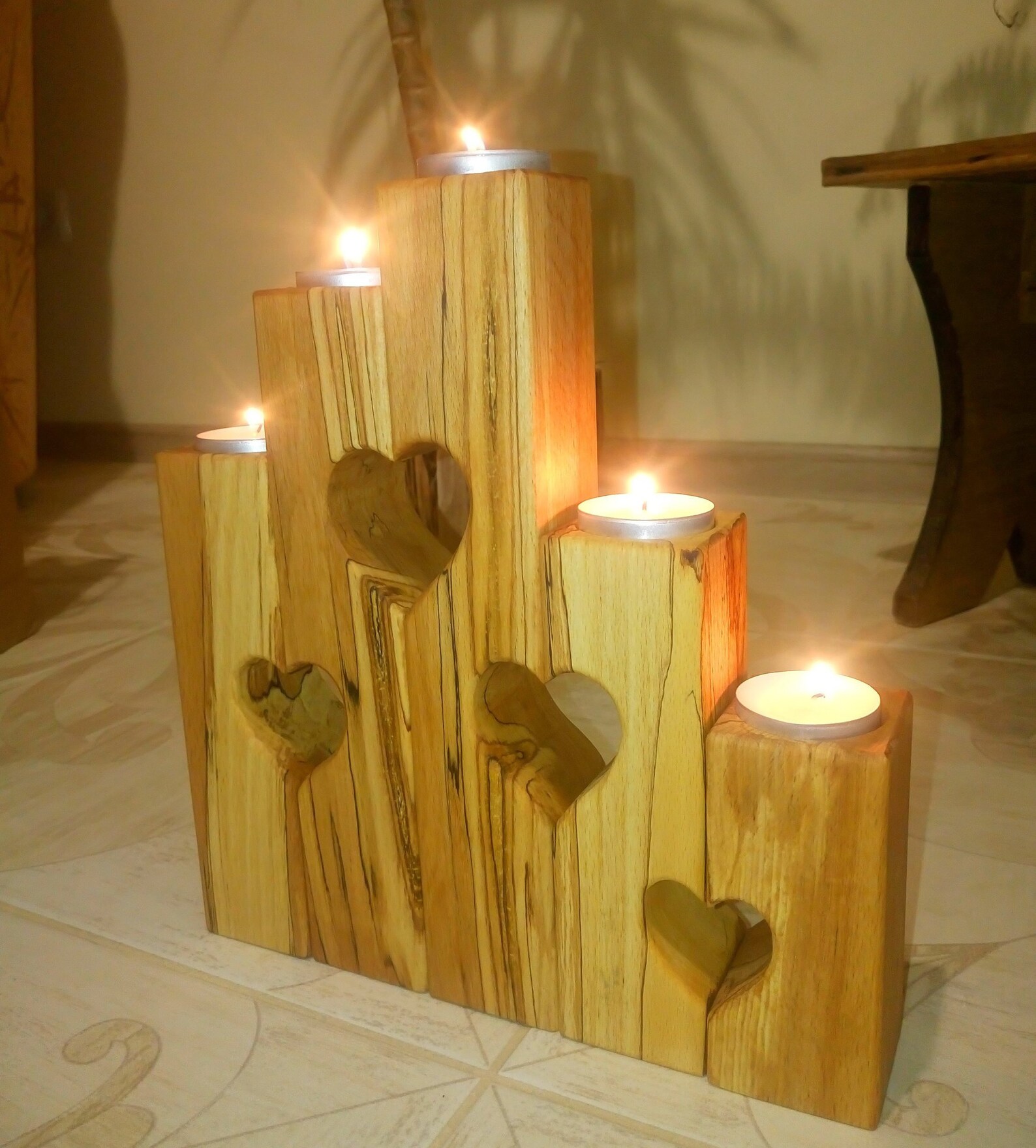 Wooden Heart Candle Holders Set of Five House Decoration Etsy