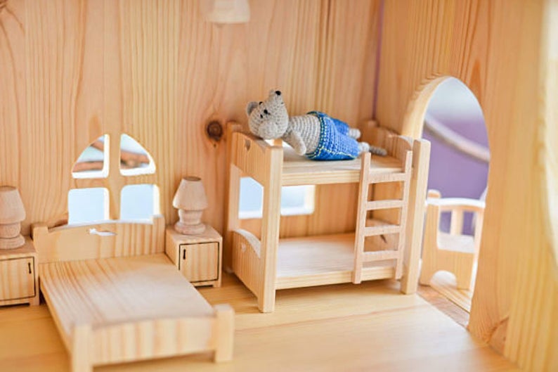 Twostory bed Wooden dollhouse furniture 1/16 scale Montessori Etsy
