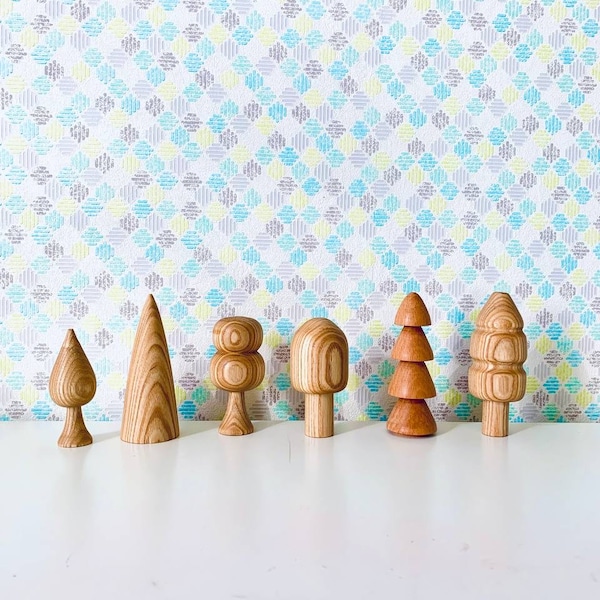 Ensemble naturel de forêt en bois pour enfants, cadeau d'anniversaire pour enfants, ensemble d'arbres des bois, forêt de jouets Waldorf, ensemble de jeu d'arbre en bois, jouet Montessori