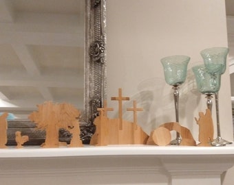 Resurrection scene Easter decor religious Easter nativity set Easter display Tomb was empty Story of Jesus Resurrection He is Risen Calvary