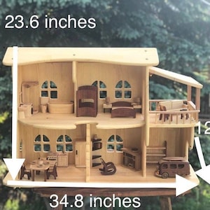 Wooden Dollhouse Christmas Kids Gifts 1st Birthday Alder wood Dollhouse with Fireplace & Redwood furniture Dollhouse kit Wooden Eco Toy image 7