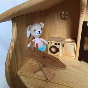 Wooden ironing board and iron Birthday gift for kid Dollhouse furniture Montessori waldorf toy Dollhouse accessories, Miniature Furniture image 3