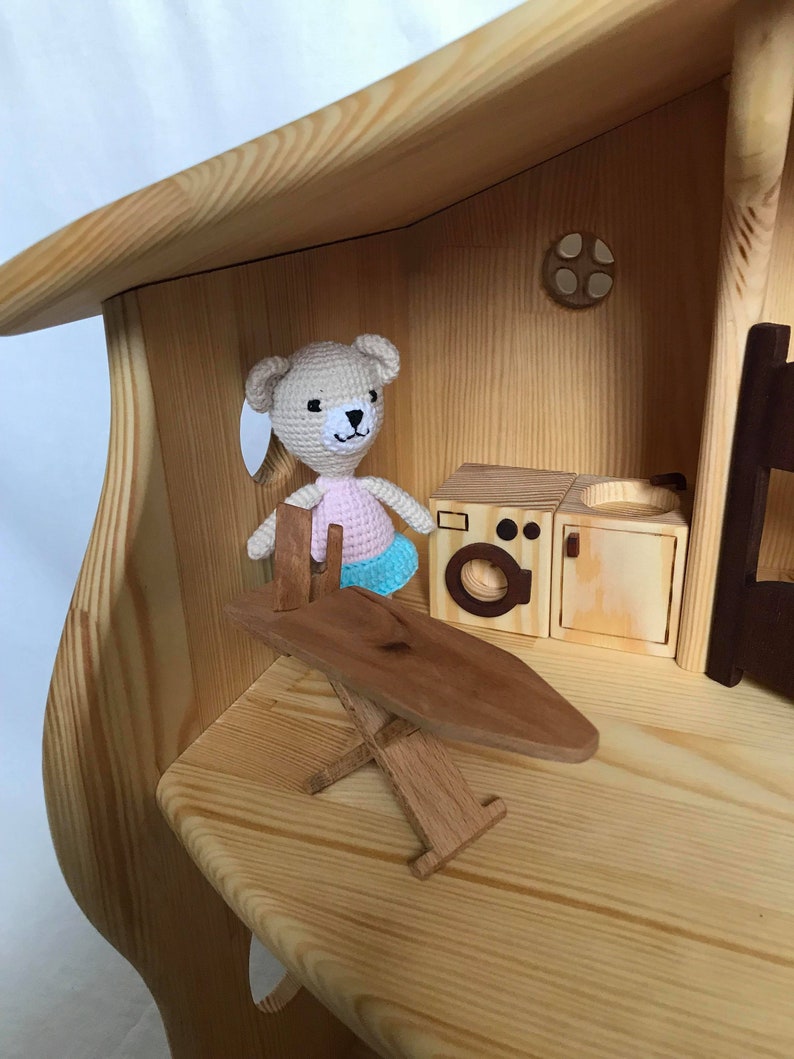 Wooden ironing board and iron Birthday gift for kid Dollhouse furniture Montessori waldorf toy Dollhouse accessories, Miniature Furniture image 3