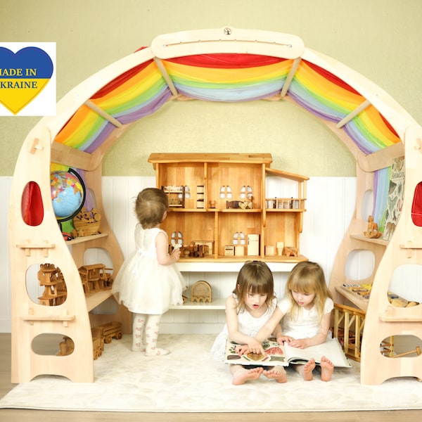 Waldorf Playstand Christmas Kids Gifts 1st Birthday Playtent Indoor Playground Wooden Shelf playhouse Kid Store Foldable Lemonade Montessori