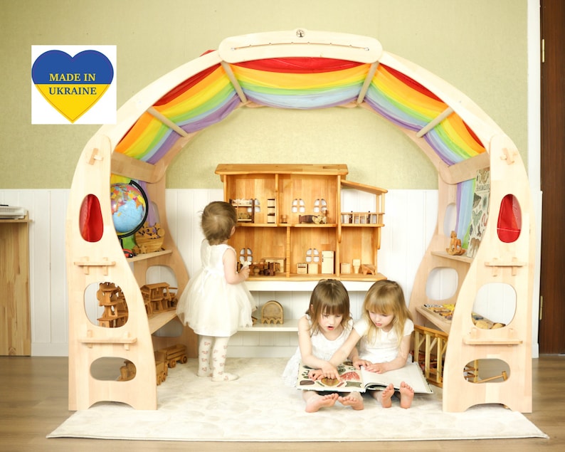 Waldorf Playstand Christmas Kids Gifts 1st Birthday Playtent Indoor Playground Wooden Shelf playhouse Kid Store Foldable Lemonade Montessori image 1