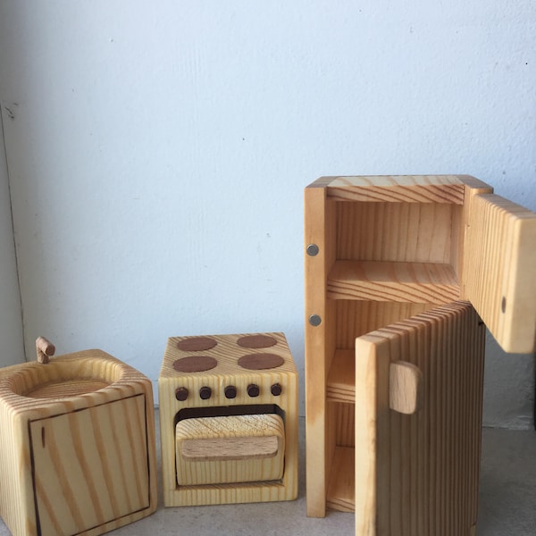 Dollhouse Furniture montessori Juego de cocina de juguete de madera Regalo de cumpleaños de Navidad para niños escala 1/16 Juguete ecológico de madera para muebles de casa de muñecas