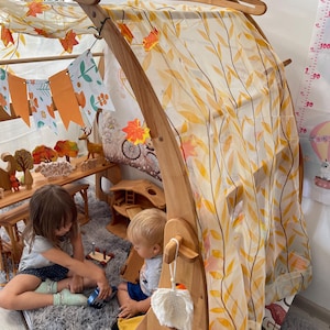 Waldorf fabric Flowers gold yellow orange leaves Canopy for Playstands Kids Birthday gift Scarf Chiffon fabric for playhouse Montessori
