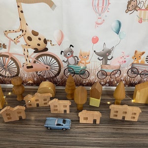 Set of wooden toy houses waldorf montessory Birthday gift for kid Wooden 5 year anniversary gift toy Dollhouse souvenir image 7