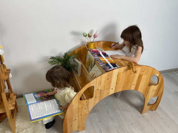 Kids Wooden Table Chair Montessori Books shelf Nursary Freestanding Toddler Furniture for Play Room Waldorf Christmas Gifts 1st Birthday