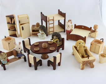 Kids Gifts Wooden Furniture 1:16 Scale 3/4 Red Wooden furniture Montessori waldorf Sylvanian Wooden eco toy Furniture for dollhouse