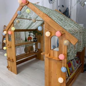 Montessori Holzspielhaus mit Doppelspielzeugregalen + Tisch Bücherregal Organisierter Lern- & Spielraum Geburtstags-Weihnachtsgeschenk-Möbel-Kind
