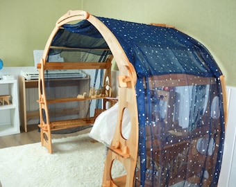 Tulle bleu foncé avec des étoiles argentées, cadeaux pour enfants, étoiles, support de jeu, baldaquin, décoration saisonnière, étagère Montessori, maison de jeu