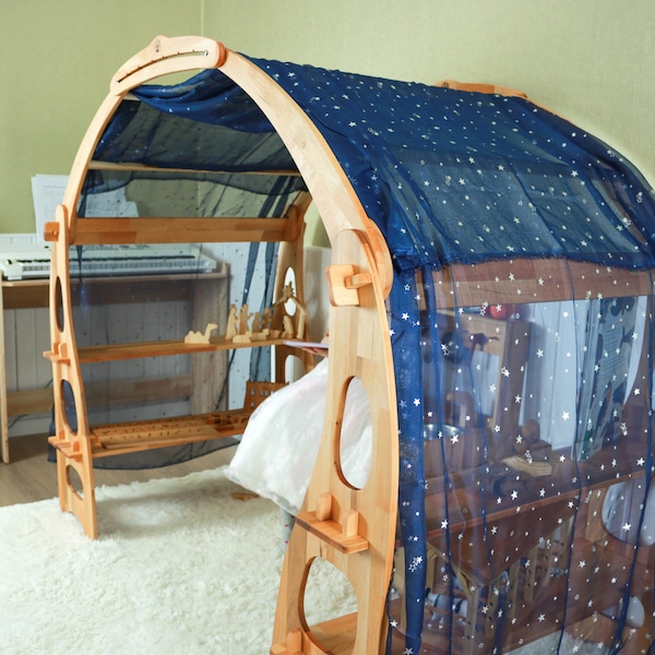 Dark blue with silver stars tulle fabric Kids Gifts Stars fabric Playstand Canopy Seasonal Decoration playhouse Montessori shelf