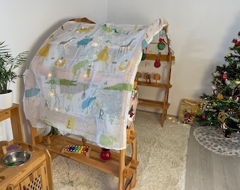 Safari Jungle ABC animals Fabric Waldorf woodland  forest Canopy for Playstands Christmas Kids Birthday gift Scarf playhouse Montessori