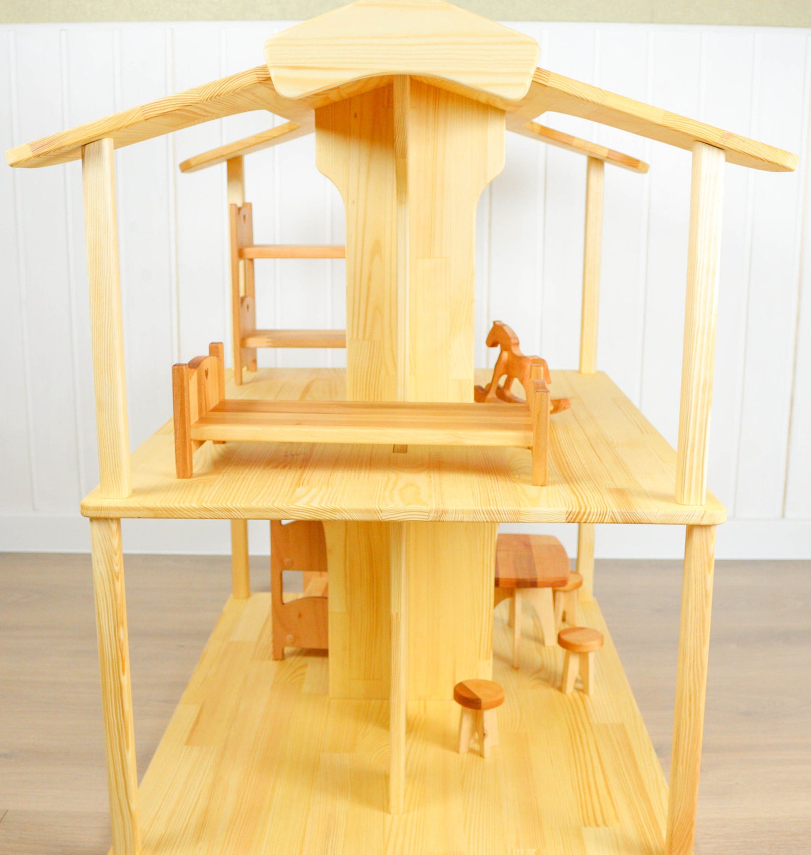 Barbie bed Wooden toy bed Wooden dollhouse furniture Toy Etsy