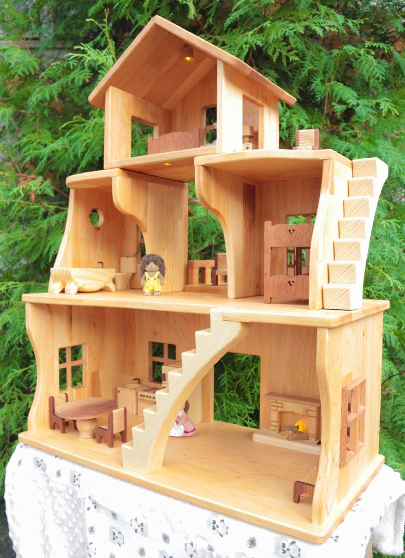 Large Wooden Stackable Dollhouse Three story dollhouse Etsy