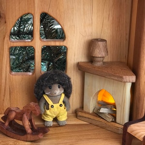 Wooden corner fireplace 1st Birthday Christmas gift Toy for Wooden dollhouse Fireplace scale 1:16 Wooden fireplace Miniature fireplace