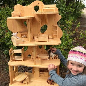 Wooden dollhouse in a shape of a Tree Dollhouse Christmas kid 1st Birthay gift, 1:16 Scale Wooden Eco Toy Fairytale dollhouse, Fairy House