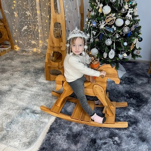 Wooden Rocking Horse Christmsd Birthday Gift for kid Montessori waldorf Personalized Classic Toy Ride On Rocking Toy Wooden carving horse