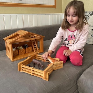 Barn Toy Wooden Farm set Сhristmas Baby birthday gift for kid Wooden stable Personalized Farm Horse family toy Montessori farm for Toddlers