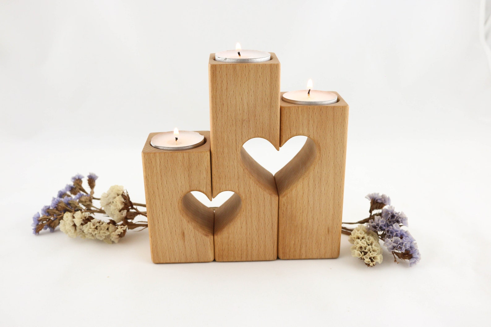 Wooden Heart Candle Holders Set of Three Classic Candle Etsy