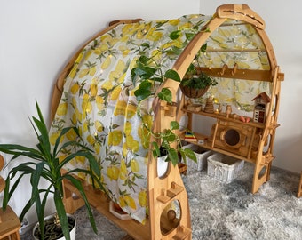 Waldorf fabric Yellow Lemon Summer leaves Canopy for Playstands Kids Birthday gift Scarf Chiffon fabric Canopy for playhouse Montessori Toy