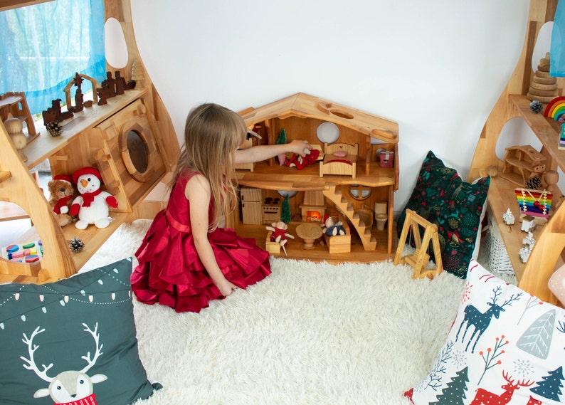 Maileg Furniture Dollhouse with Fireplace 1:12 Scale 1st Birthday Chrismas kids gift Waldorf dollhouse Alder-Wood Fairy house Dollhouse kit image 1