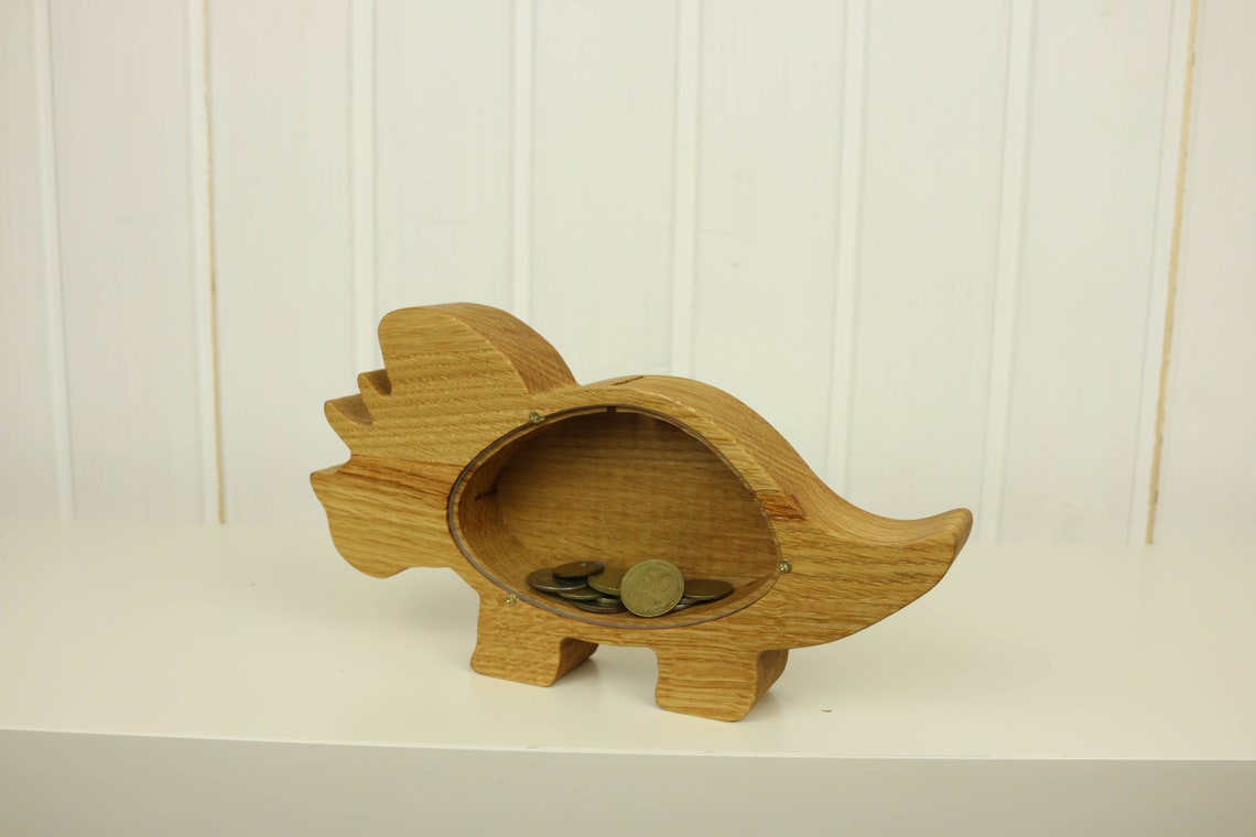 Wooden Piggy Bank Dinosaur Personalized Coin bank Money Etsy