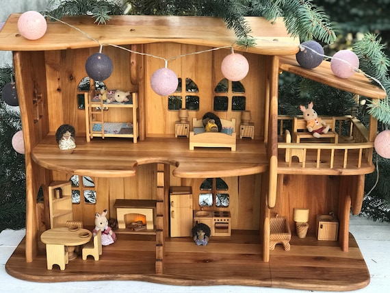 Gran casa de muñecas de madera de aliso regalo de Navidad para niños 1/16 Casa  de muñecas con muebles Juguetes ecológicos de madera Kit personalizado de  casa de muñecas -  México