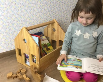 Bookshelf dollhouse 1st Birthday gift Box for books Books organizer Wooden eco toy, Gift for a teacher, Montessori waldorf