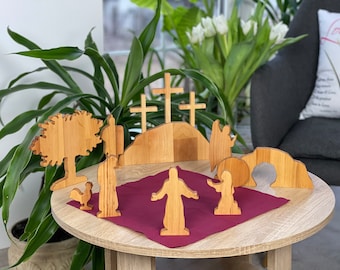Easter display Lenten piece Easter Scene Easter nativity sets Story of Jesus Resurrection From The Tomb He is Risen Angel Calvary