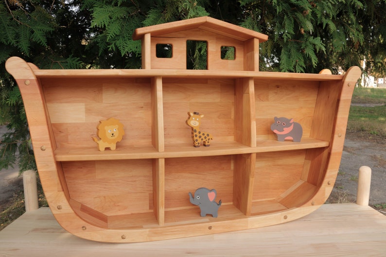 Montessori Inspired Shelf Christmas 1st birthday gift for kid Nursery Wall Wooden Waldorf toy Noah's ark Montessori Kid Bookshelf Bookcase image 10