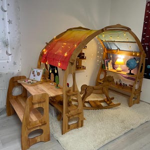 Waldorf Playstand 140cm Medium with desk table and bench Christmas Kids Gift 1st Birthday Playtent Indoor Playground Wooden Shelf