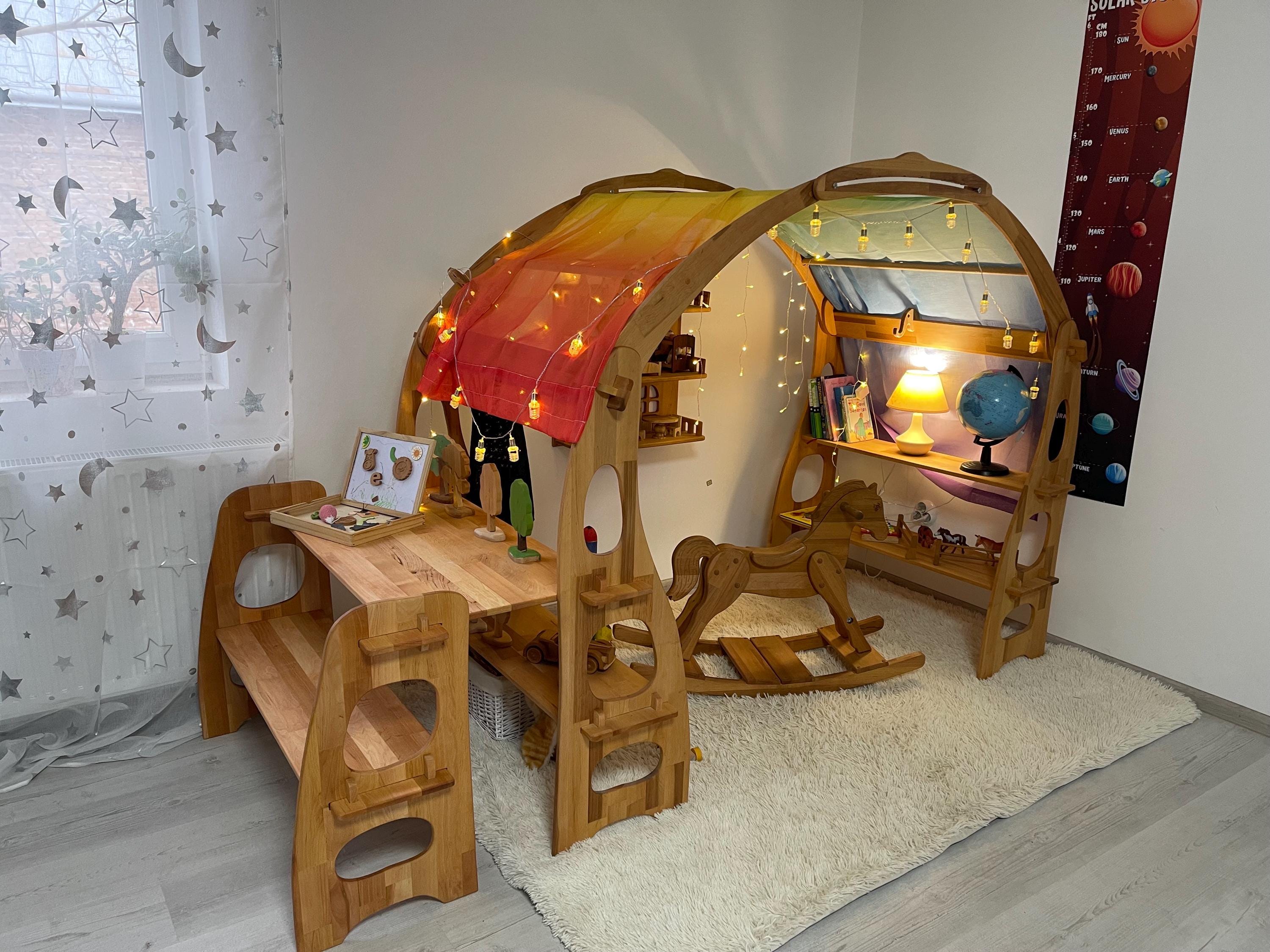 Waldorf Playstand with desk table and bench Christmas Kids Gift 1st Birthday Playtent Indoor Playground Wooden Shelf playhouse  Montessori