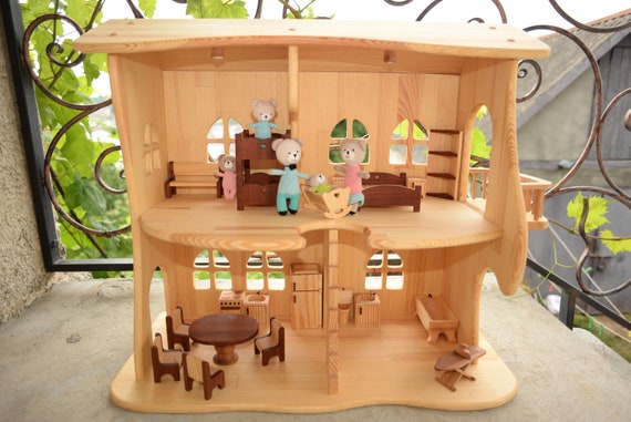 Kit de casa de muñecas Waldorf de regalo para niños con muebles de