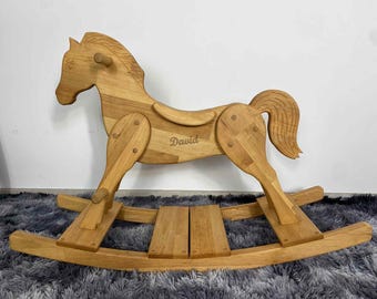 Wooden Rocking Horse Christmsd Birthday Gift for kid Montessori waldorf Personalized Classic Toy Ride On Rocking Toy Wooden carving horse