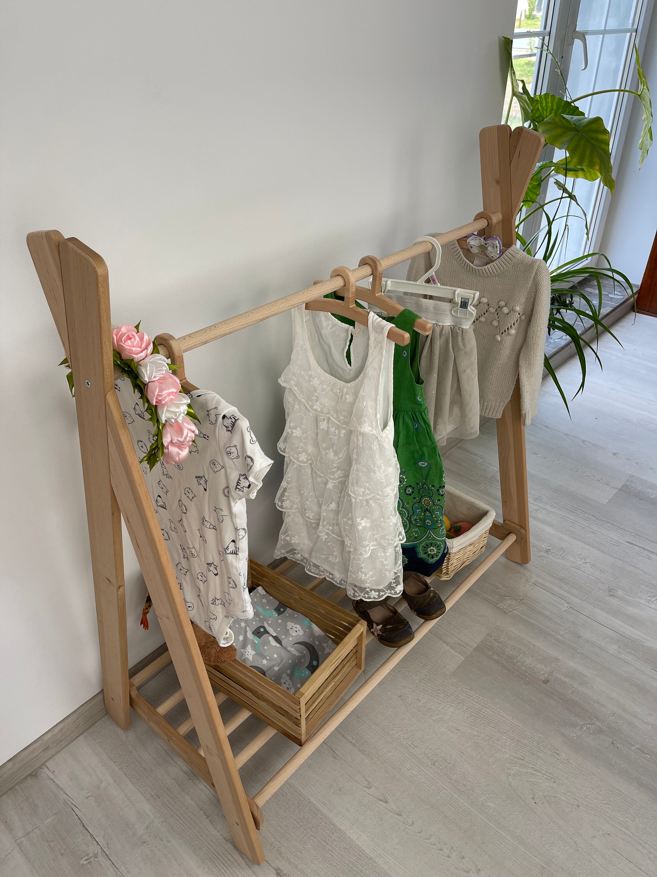 Baby Cloth Rack Present Baby Shower Wood Gift Montessori Clothing Rack Toddler Furniture ...
