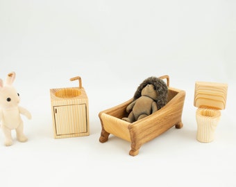Puppenhausmöbel Montessori Holz Badezimmer Set Spielzeugmöbel Kinder Weihnachtsgeschenk Geburtstag Badezimmer Spielzeugmöbel Maßstab 1/16 Waldorf Öko